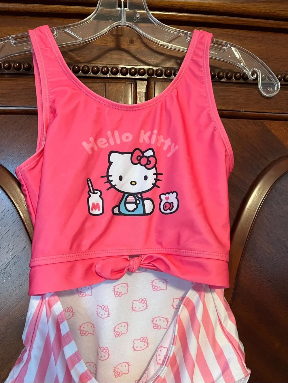 Hello Kitty Hot Pink and White Striped Girls Swim Suit